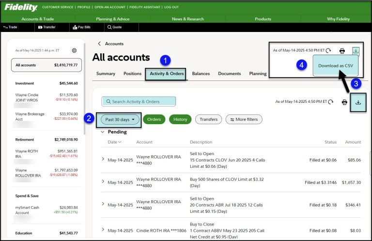 Datatable Chart Fidelity Using Fidelity’s Positions and Activity Tools – Know Your Flocks & Herds